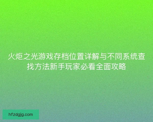 火炬之光游戏存档位置详解与不同系统查找方法新手玩家必看全面攻略
