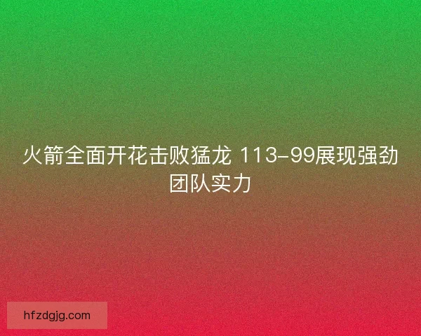 火箭全面开花击败猛龙 113-99展现强劲团队实力